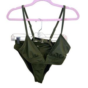 Sea Angel Army Green High Cut High Waist V Neck Bikini Size S
